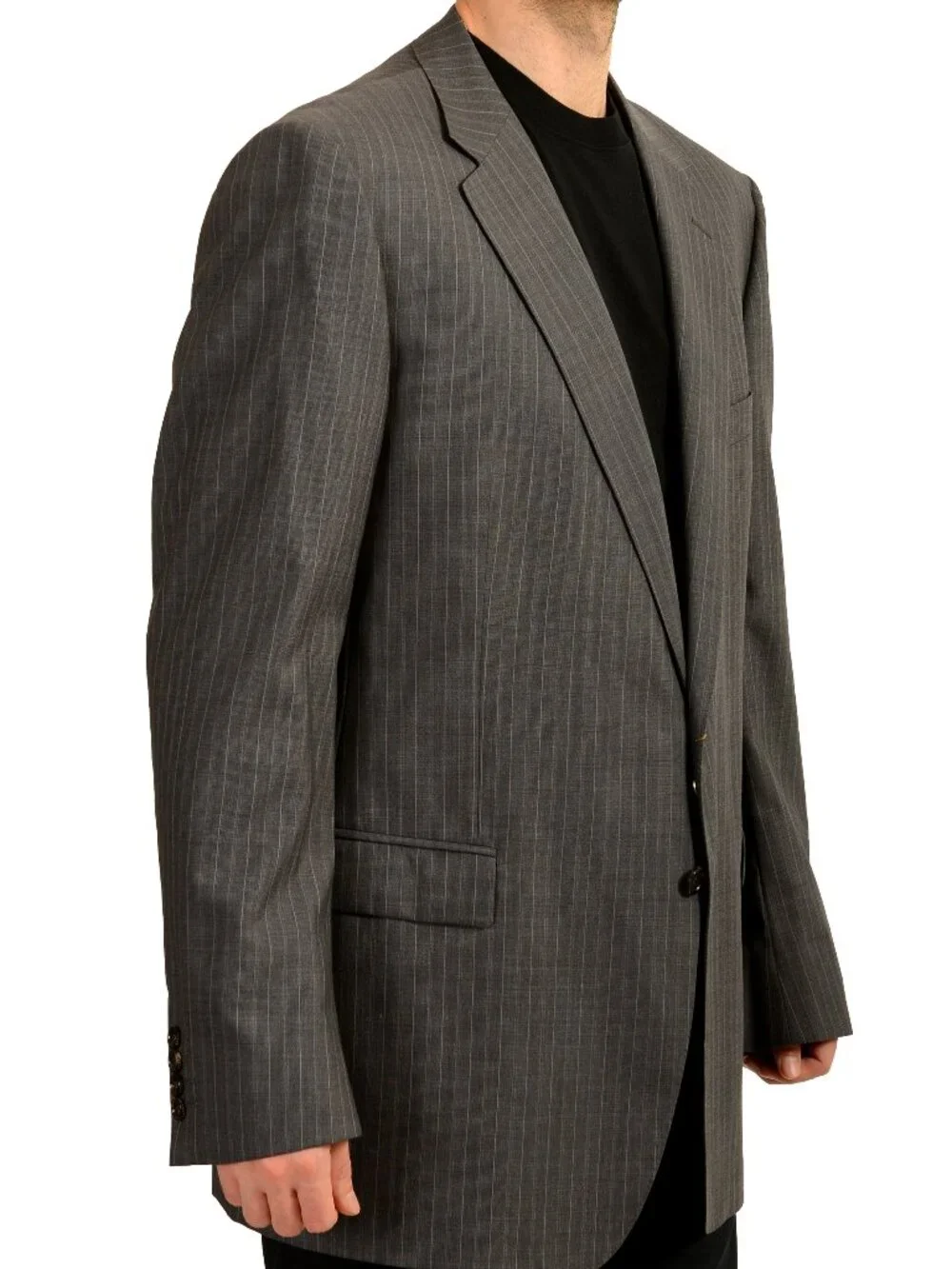 Gucci Men's Gray Striped 100% Wool Two Button Blazer US 48R IT 58R